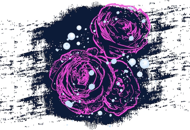 Vintage roses in dark ink vector abstract designs