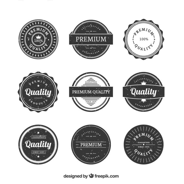 Free vector vintage rounded premium quality badge collection in grunge style