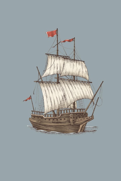 Vintage sailing wooden pirate boat 