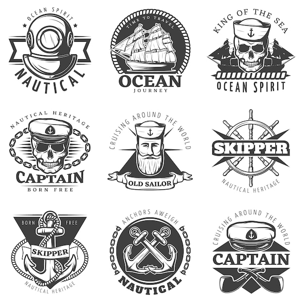 Free vector vintage sailor naval label set