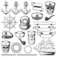 Free vector vintage sailor naval set