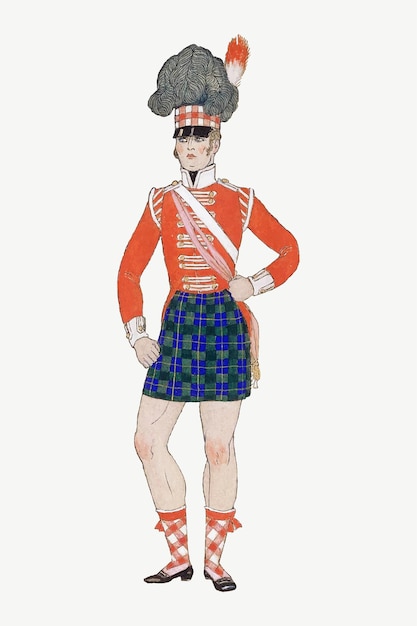 Vintage Scottish army vectrヴィンテージの伝統的なファッション、GeorgeBarbierによるアートワークからのリミックス