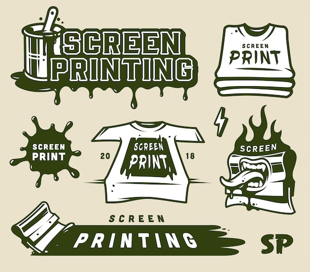 Free vector vintage screen printing badges set