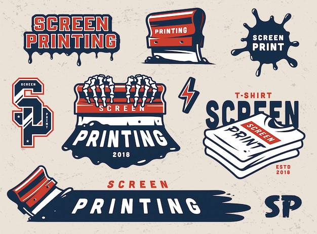 Vettore gratuito set di badge per serigrafia vintage