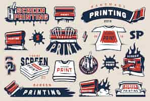 Free vector vintage screen printing badges set