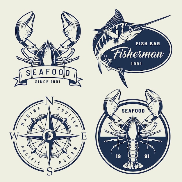 Vettore gratuito collezione di emblemi del mare vintage