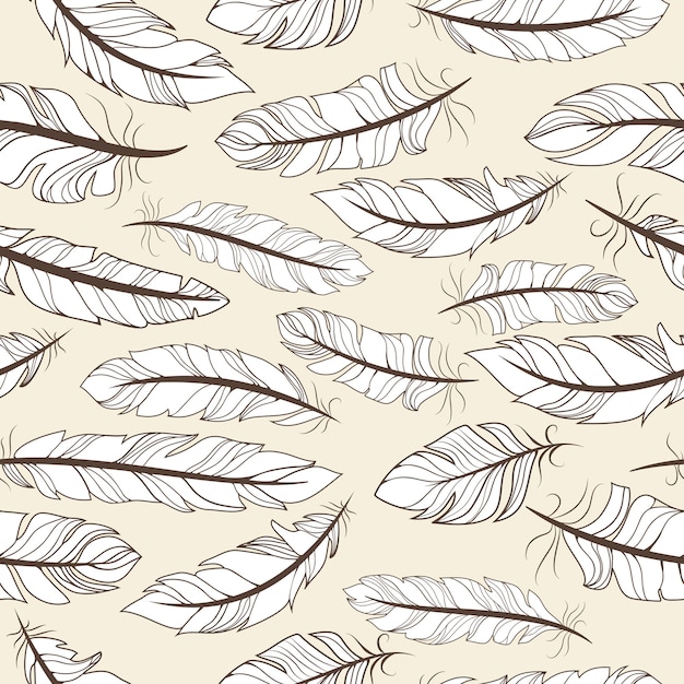Free vector vintage seamless pattern with hand-drawn feathers vector illustration