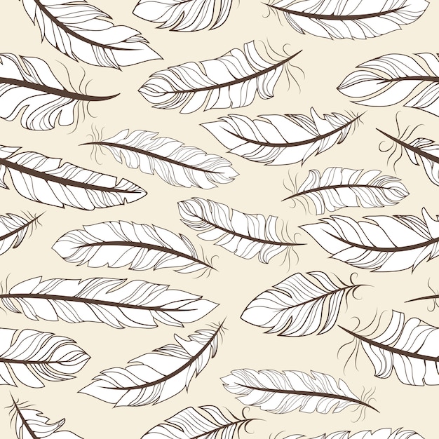 Vintage seamless pattern with hand-drawn feathers vector illustration