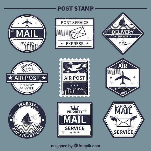 Free vector vintage selection of blue post stamps