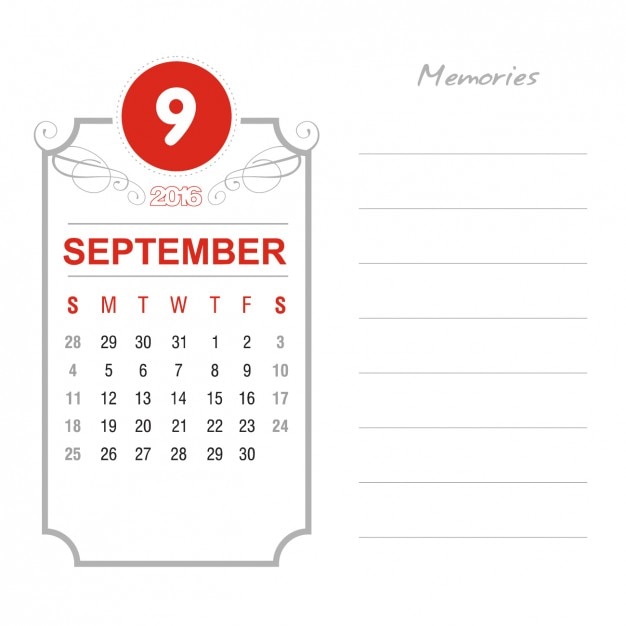 Free vector vintage september calendar 2016