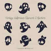 Free vector vintage set of ghosts and skulls for halloween