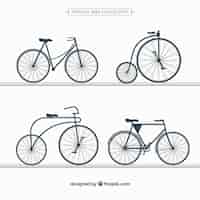 Бесплатное векторное изображение Винтажный набор ретро-велосипедов