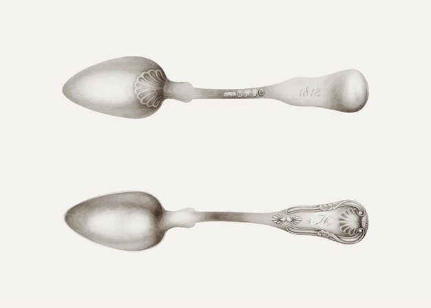 Illustrazione vettoriale di cucchiaio d'argento vintage, remixata dall'opera d'arte di kalamian walton