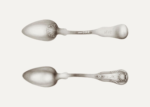 Vintage silver spoon vector illustration, remixed from the artwork by kalamian walton