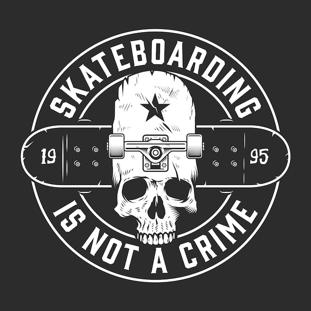 Vettore gratuito emblema rotondo monocromatico skateboard vintage
