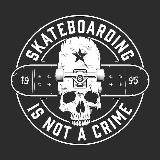 Vintage skateboarding monochrome round emblem