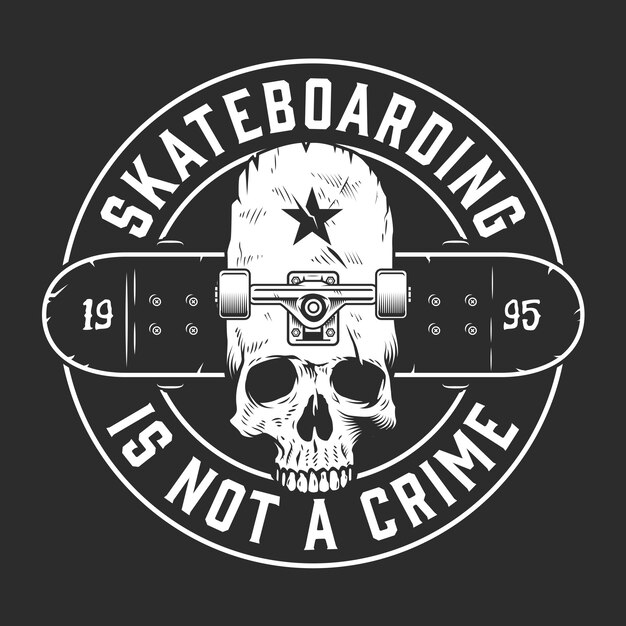 Vintage skateboarding monochrome round emblem