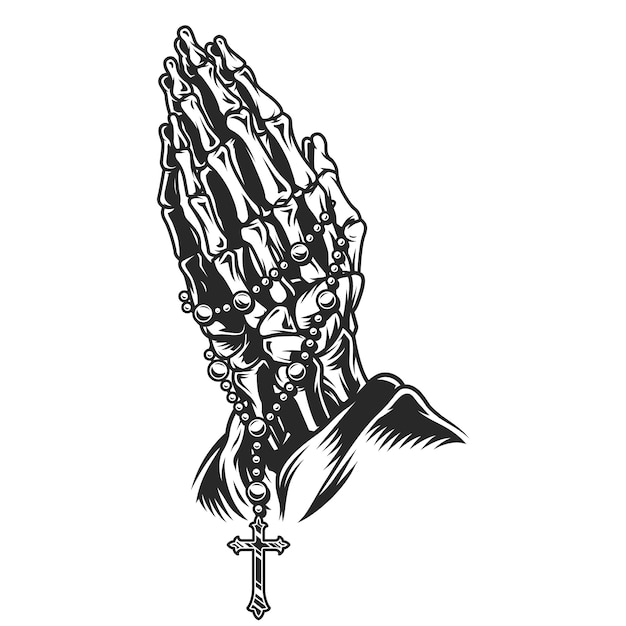 Free vector vintage skeleton praying hands concept