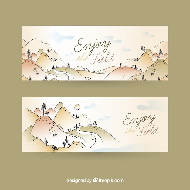 Free vector vintage sketch banners of mountains