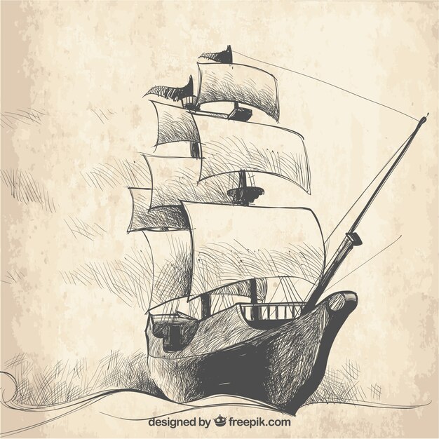 Vintage sketch of galleon background