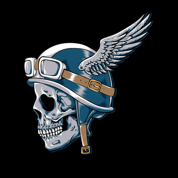 Vintage skull biker with wings vector logo