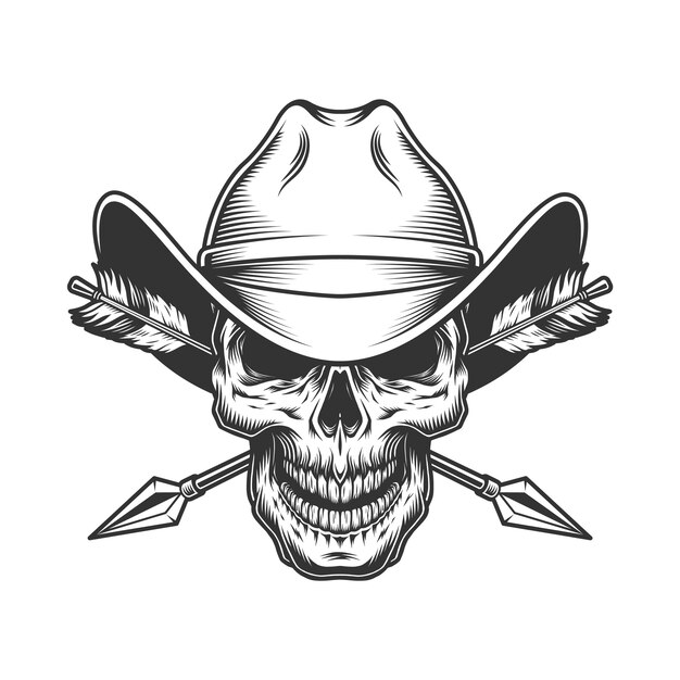 Vintage skull in cowboy hat