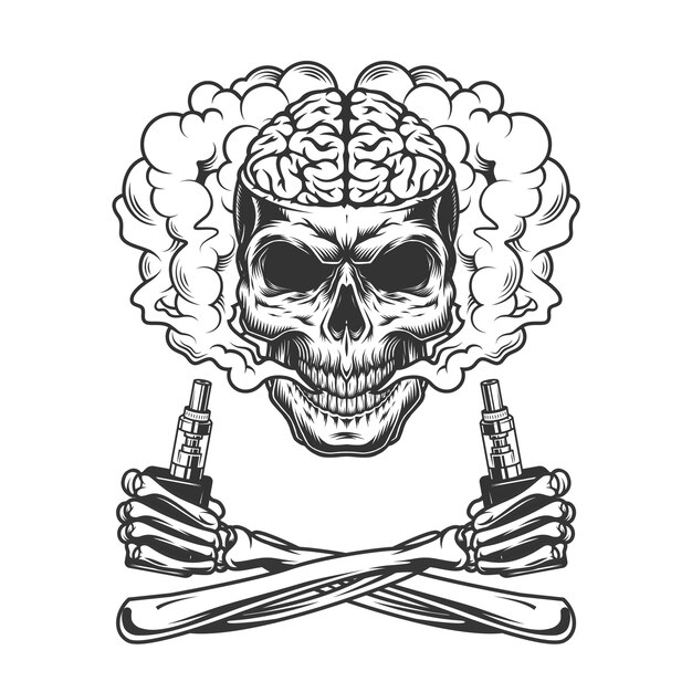 vintage skull with human brain
