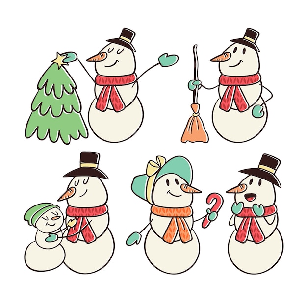 Free vector vintage snowman character collection