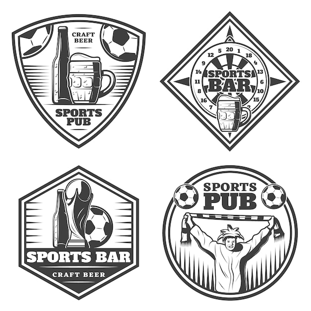Vettore gratuito set di emblemi vintage sport bar