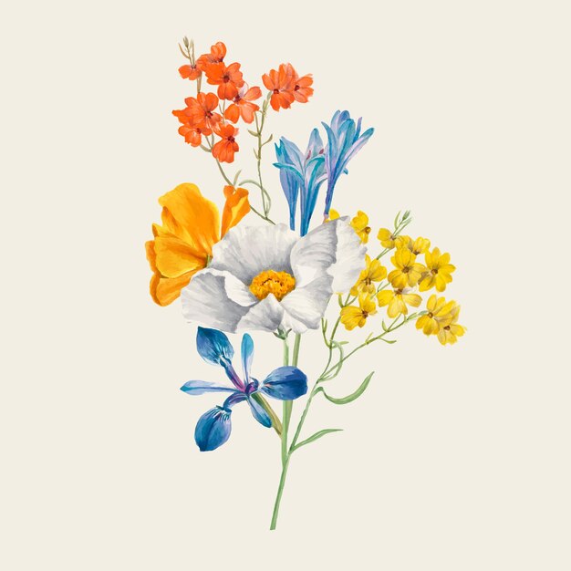 공개 도메인 작품에서 리믹스된 빈티지 봄 꽃 그림