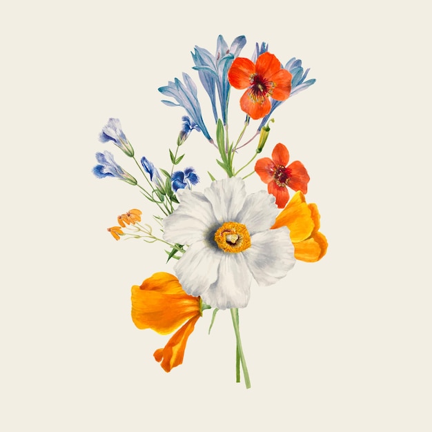 無料ベクター パブリックドメインのアートワークからリミックスされたヴィンテージの春の花のイラスト
