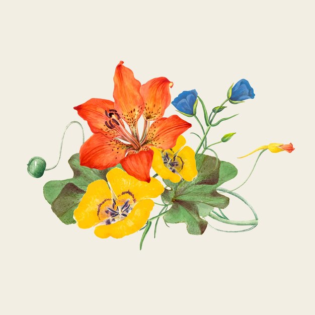 공개 도메인 작품에서 리믹스된 빈티지 봄 꽃 그림