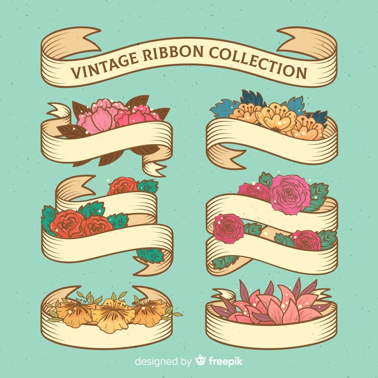 Free Vector vintage spring ribbon collection