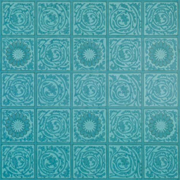 Vintage squared teal flower pattern 