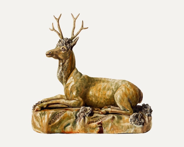 Charles Caseau의 작품에서 리믹스된 빈티지 사슴 그림 벡터
