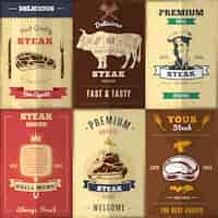 Vettore gratuito set di poster vintage steak house