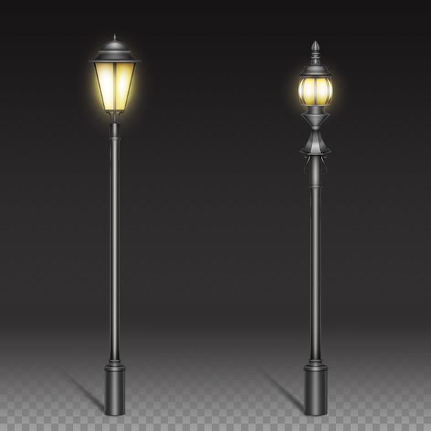 Vintage street lamps, black iron lantern on post.