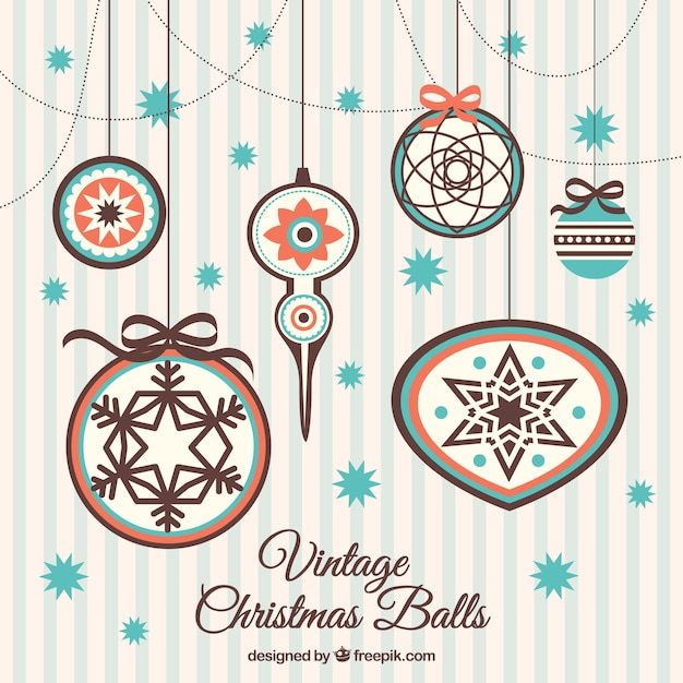 Free vector vintage striped background with ornamental balls