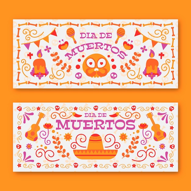 Vintage style day of the dead banners