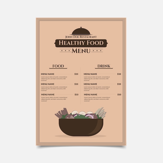 Free vector vintage style healthy food restaurant menu