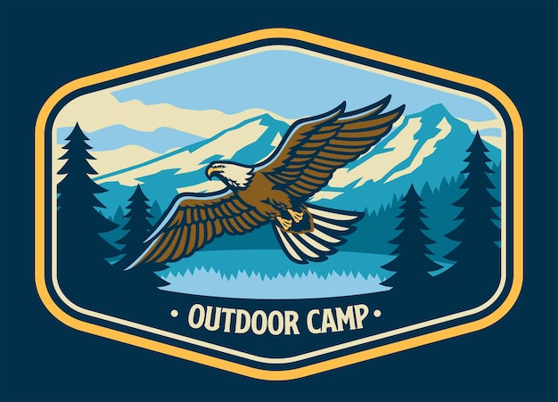 Vintage style outdoor logo with flying bald eagle