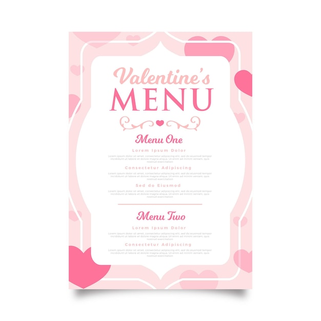 Modello di menu di san valentino in stile vintage