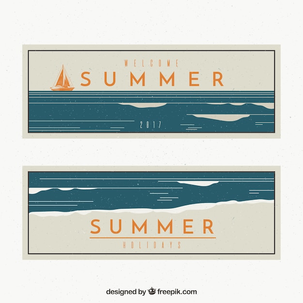 Free vector vintage summer banners with boat