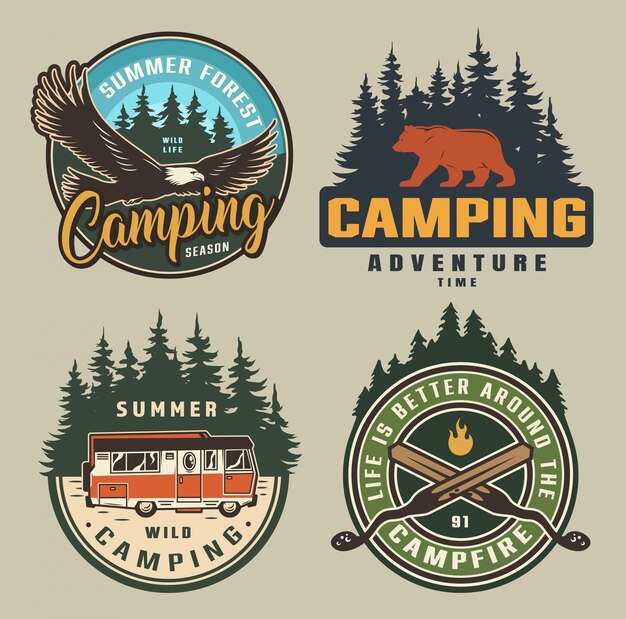 Vintage summer camping badges