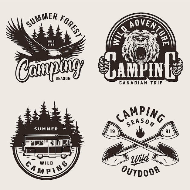 Free vector vintage summer camping emblems