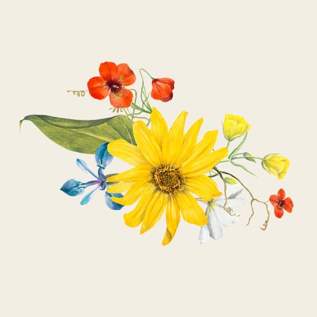 Vintage summer flower illustration, remixed from public domain artworks