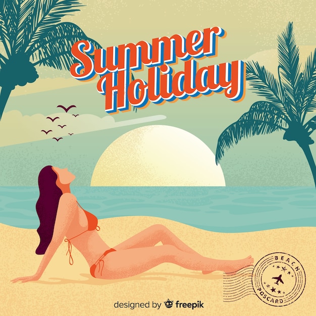 Free vector vintage summer holiday postcard