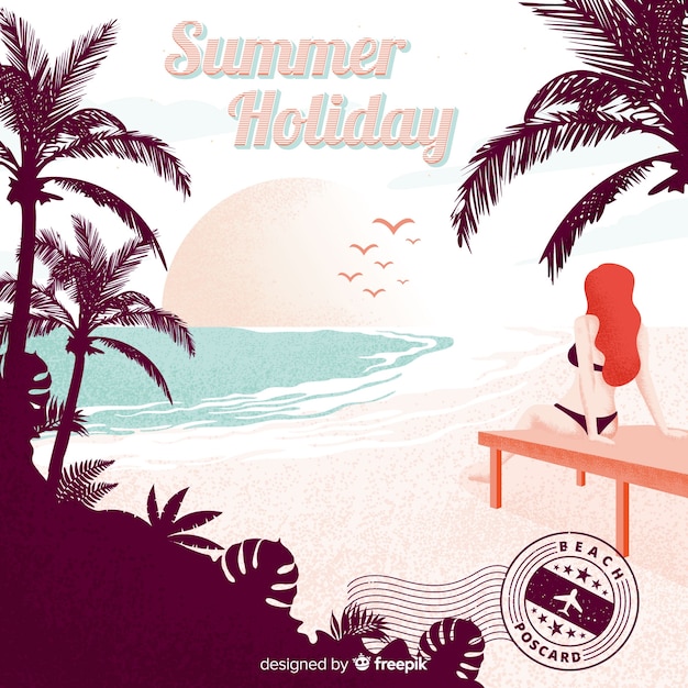 Free vector vintage summer holiday postcard