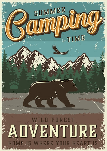 Vintage summer outdoor camping poster