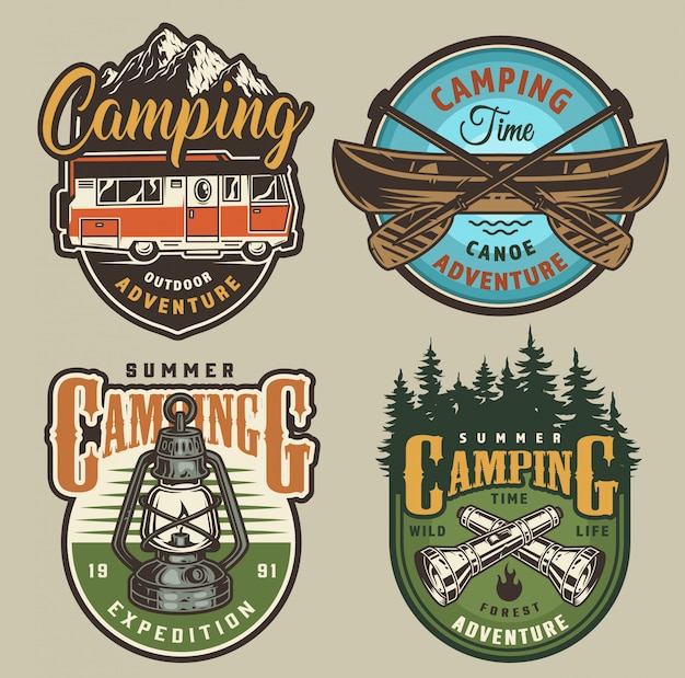 Vintage Camping RV Logo, Abenteuer Emblem Illustration Design